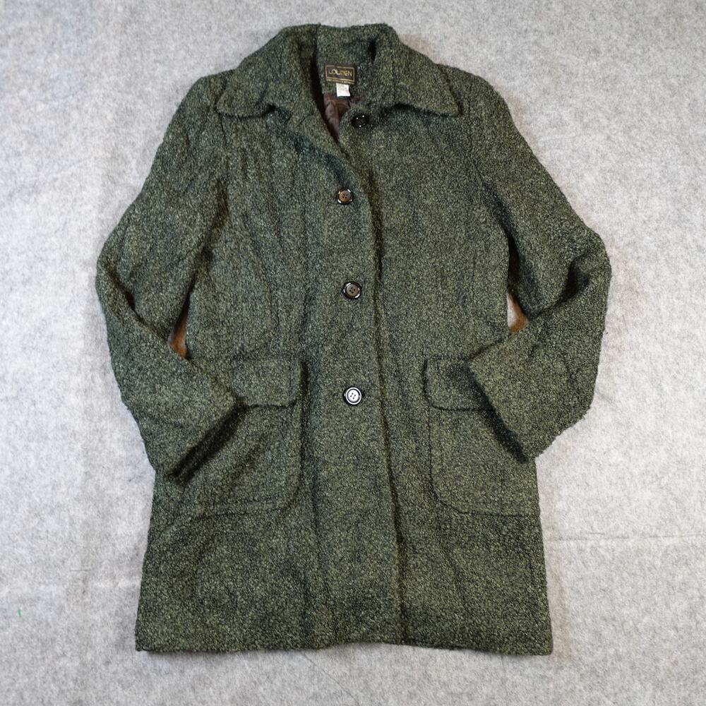 Vintage Louben Coat Women 6 Overcoat Long Green Teddy Textured Button Knit Lined